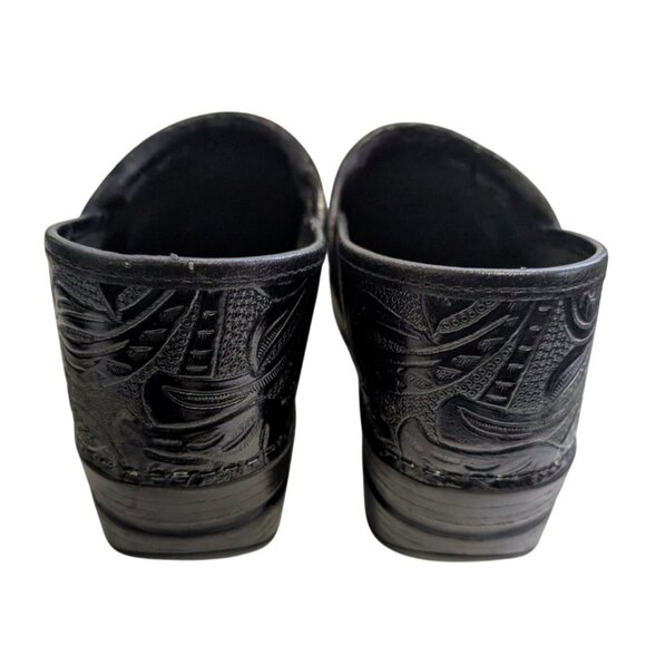 Dansko Womens 10 Clogs Cabrio Tool Black Leather Slip Resistant Nurse Paisley - Picture 9 of 11